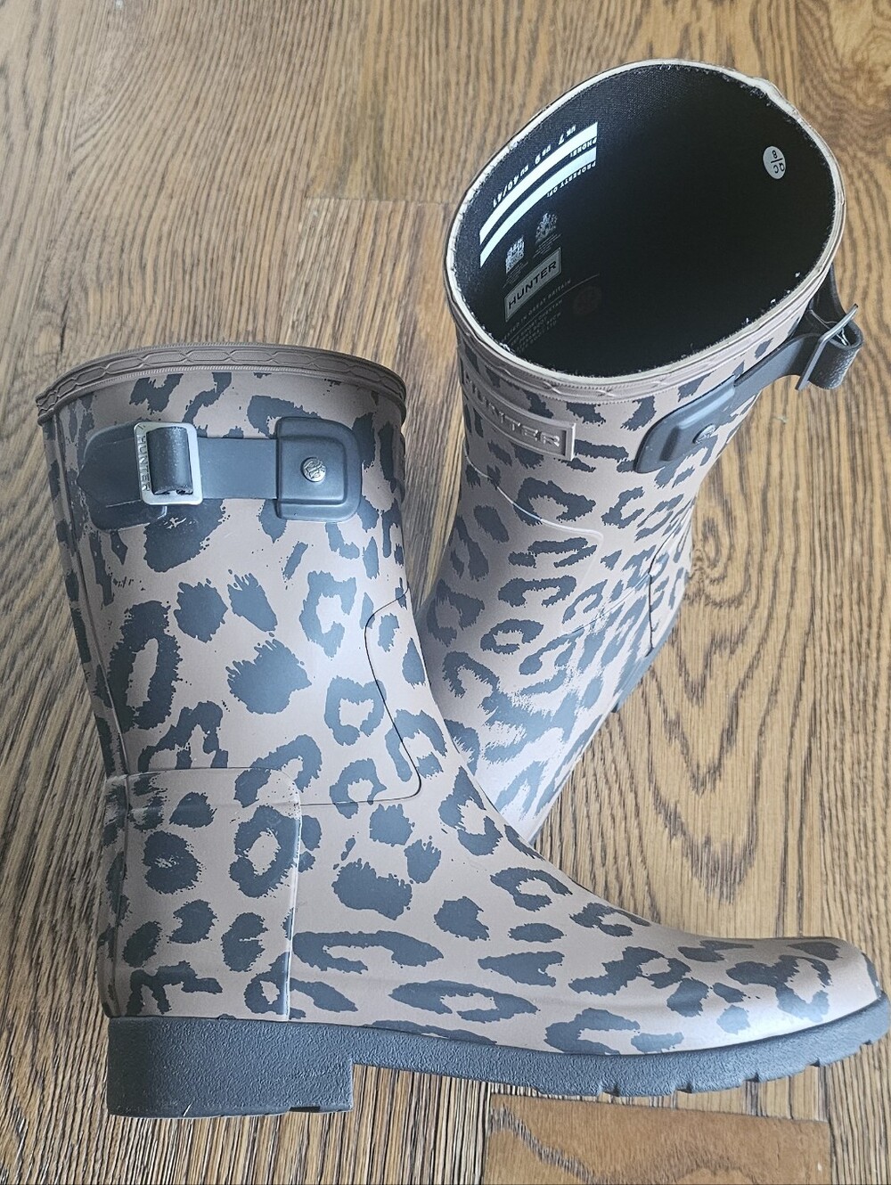 Hunter Leopard Print Short Rain Boots - Taupe & Black